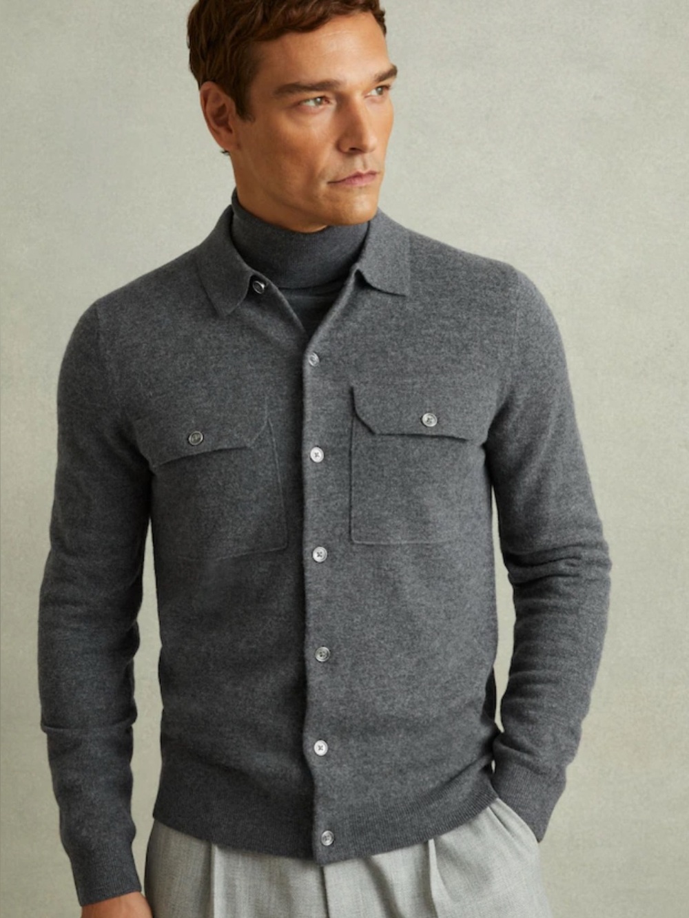 Reiss Men Grey Melange Pisa Wool Button-Front Cardigan NWT
